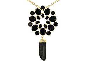 Pre-Owned Tourmaline With Black Glass 18K Yellow Gold Over Brass Paper Clip Necklace