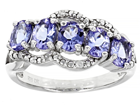 Pre-Owned Blue Tanzanite With Round Diamond Rhodium Over Sterling Silver Ring 1.49ctw