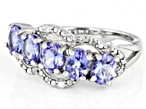 Pre-Owned Blue Tanzanite With Round Diamond Rhodium Over Sterling Silver Ring 1.49ctw
