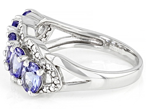 Pre-Owned Blue Tanzanite With Round Diamond Rhodium Over Sterling Silver Ring 1.49ctw