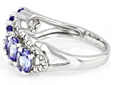 Pre-Owned Blue Tanzanite With Round Diamond Rhodium Over Sterling Silver Ring 1.49ctw
