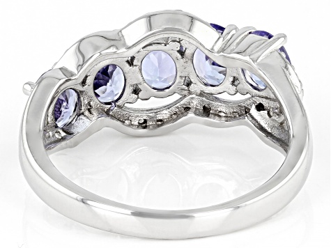 Pre-Owned Blue Tanzanite With Round Diamond Rhodium Over Sterling Silver Ring 1.49ctw