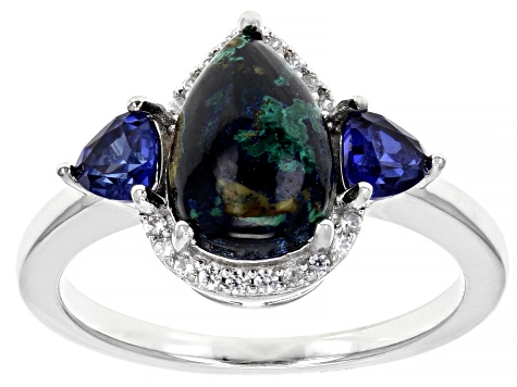 Pre-Owned Blue Azurmalachite Rhodium Over Silver Ring .52ctw