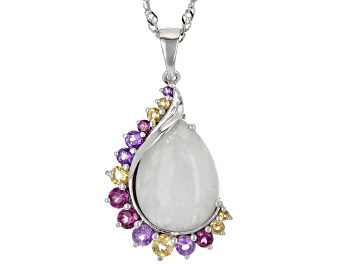 Picture of Pre-Owned Rainbow Moonstone Rhodium Over Sterling Silver Pendant With Chain 8.23ctw