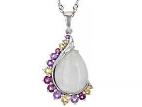 Pre-Owned Rainbow Moonstone Rhodium Over Sterling Silver Pendant With Chain 8.23ctw