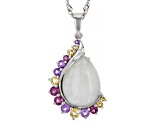 Pre-Owned Rainbow Moonstone Rhodium Over Sterling Silver Pendant With Chain 8.23ctw