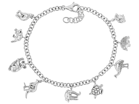 Pre-Owned Rhodium Over Sterling Silver Animal Charm Bracelet