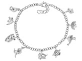 Pre-Owned Rhodium Over Sterling Silver Animal Charm Bracelet