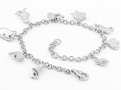 Pre-Owned Rhodium Over Sterling Silver Animal Charm Bracelet