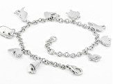 Pre-Owned Rhodium Over Sterling Silver Animal Charm Bracelet