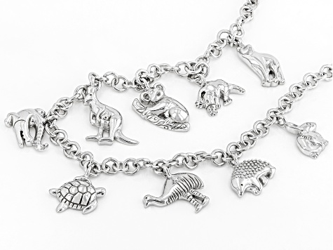 Pre-Owned Rhodium Over Sterling Silver Animal Charm Bracelet