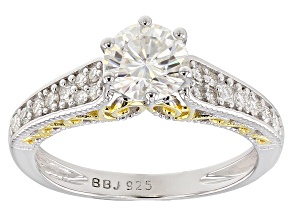 Pre-Owned Moissanite Platineve And 14k Yellow Gold Platineve Ring 1.28ctw DEW.