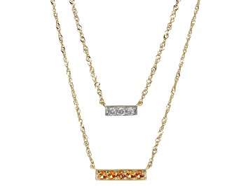 Picture of Pre-Owned Orange Sapphire And White Diamond 14k Yellow Gold Layered Necklace 0.32ctw