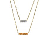 Pre-Owned Orange Sapphire And White Diamond 14k Yellow Gold Layered Necklace 0.32ctw