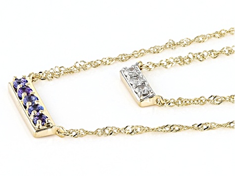 Pre-Owned Blue Tanzanite And White Diamond 14k Yellow Gold Layered Necklace 0.32ctw