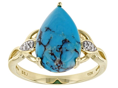 Pre-Owned Blue Kingman Turquoise 10k Yellow Gold Ring 0.03ctw