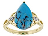 Pre-Owned Blue Kingman Turquoise 10k Yellow Gold Ring 0.03ctw