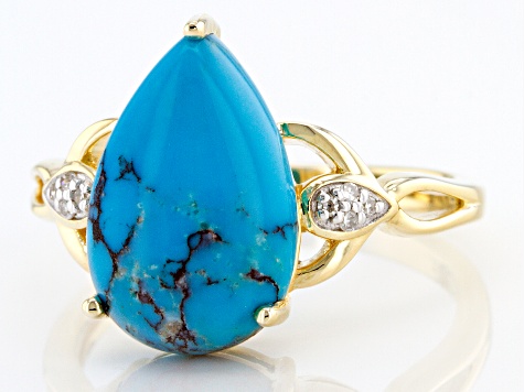 Pre-Owned Blue Kingman Turquoise 10k Yellow Gold Ring 0.03ctw