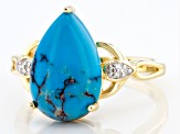 Pre-Owned Blue Kingman Turquoise 10k Yellow Gold Ring 0.03ctw