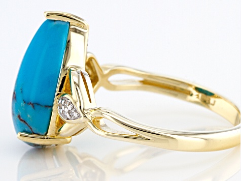 Pre-Owned Blue Kingman Turquoise 10k Yellow Gold Ring 0.03ctw