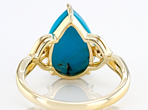 Pre-Owned Blue Kingman Turquoise 10k Yellow Gold Ring 0.03ctw
