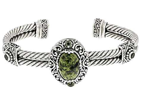 Pre-Owned Green Serpentine Sterling Silver Bracelet .40ctw