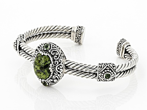 Pre-Owned Green Serpentine Sterling Silver Bracelet .40ctw