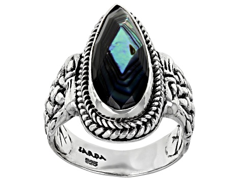 Pre-Owned Abalone Doublet Silver Basket Weave Design Ring