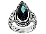 Pre-Owned Abalone Doublet Silver Basket Weave Design Ring