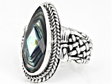 Pre-Owned Abalone Doublet Silver Basket Weave Design Ring