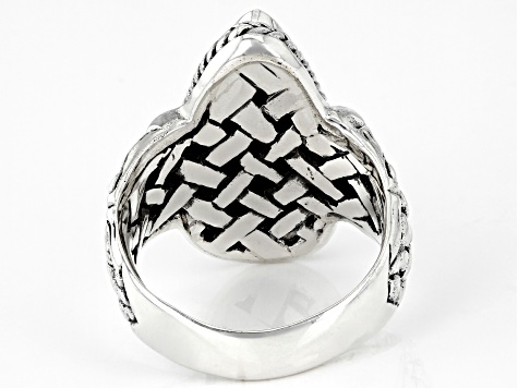 Pre-Owned Abalone Doublet Silver Basket Weave Design Ring