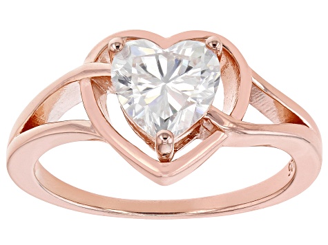 Pre-Owned Moissanite 14k rose gold over sterling silver solitaire heart ring 1.20ct DEW.