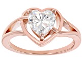 Pre-Owned Moissanite 14k rose gold over sterling silver solitaire heart ring 1.20ct DEW.
