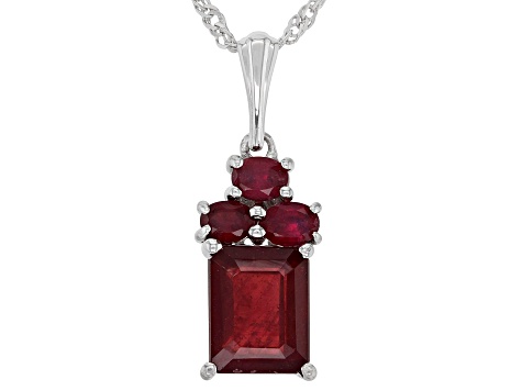 Pre-Owned Red Mahaleo® Ruby Rhodium Over Sterling Silver Pendant With Chain 3.83ctw