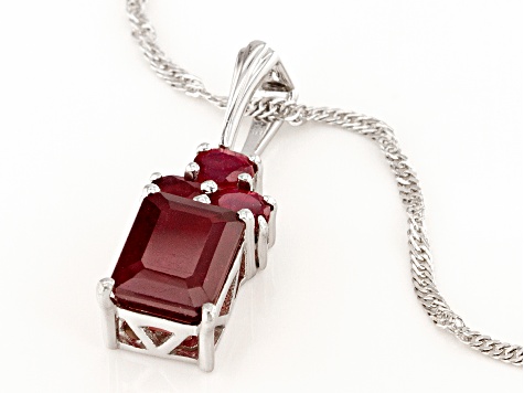 Pre-Owned Red Mahaleo® Ruby Rhodium Over Sterling Silver Pendant With Chain 3.83ctw