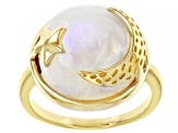 Pre-Owned Rainbow Moonstone 18K Yellow Gold Over Sterling Silver Moon & Star Ring