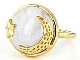 Pre-Owned Rainbow Moonstone 18K Yellow Gold Over Sterling Silver Moon & Star Ring