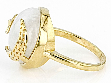 Pre-Owned Rainbow Moonstone 18K Yellow Gold Over Sterling Silver Moon & Star Ring