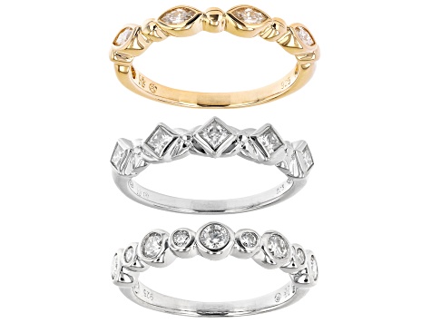 Pre-Owned Moissanite platineve and 14k yellow gold over silver  set of 3 rings 1.50ctw DEW