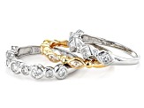 Pre-Owned Moissanite platineve and 14k yellow gold over silver set of 3 rings 1.50ctw DEW
