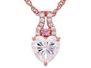 Pre-Owned Moissanite And Pink Sapphire 14k Rose Gold Over Sterling Silver Heart Pendant 1.90ctw DEW