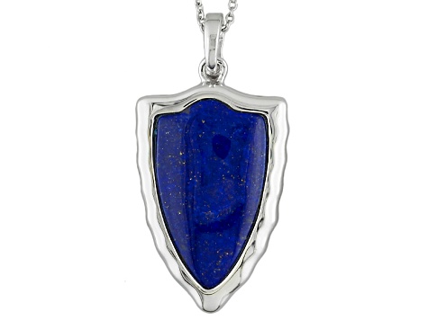 Pre-Owned Blue Lapis Lazuli Sterling Silver Mens Solitaire Enhancer And Chain