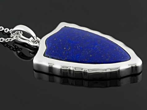 Pre-Owned Blue Lapis Lazuli Sterling Silver Mens Solitaire Enhancer And Chain
