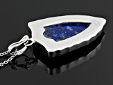 Pre-Owned Blue Lapis Lazuli Sterling Silver Mens Solitaire Enhancer And Chain