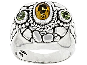 Pre-Owned Yellow Citrine and Peridot Silver Ring .90ctw
