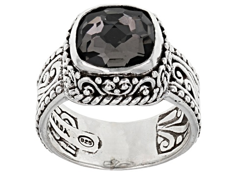 Pre-Owned Black Knight™ Quartz Silver Filigree Ring 2.86ct