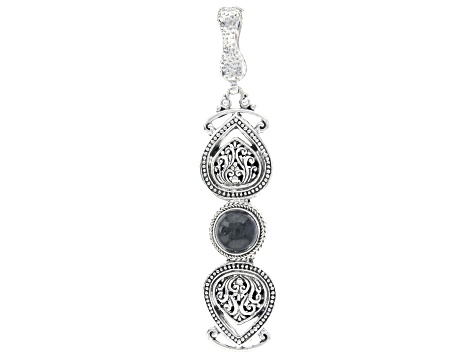 Pre-Owned Black Tourmalinated Quartz Silver Tree of Life Pendant