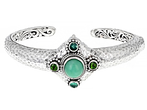 Pre-Owned Mint Chrysoprase, Chrome Diopside, Onyx Silver Bracelet .46ctw