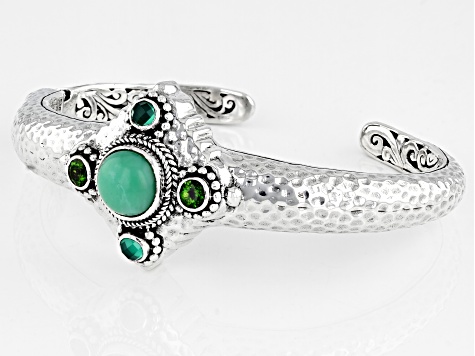 Pre-Owned Mint Chrysoprase, Chrome Diopside, Onyx Silver Bracelet .46ctw