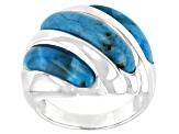 Pre-Owned Blue Cabochon Turquoise Rhodium Over Sterling Silver 3-Stone Ring